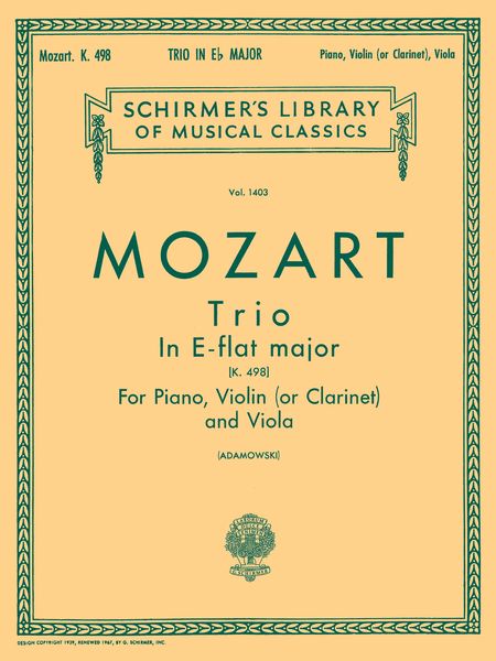 Trio No. 7 In E Flat Major, K. 498 : For Violin (Clarinet), Viola & Piano.