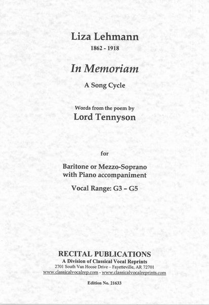 In Memoriam - A Song Cycle : For Baritone Or Mezzo-Soprano With Piano Accompaniment.