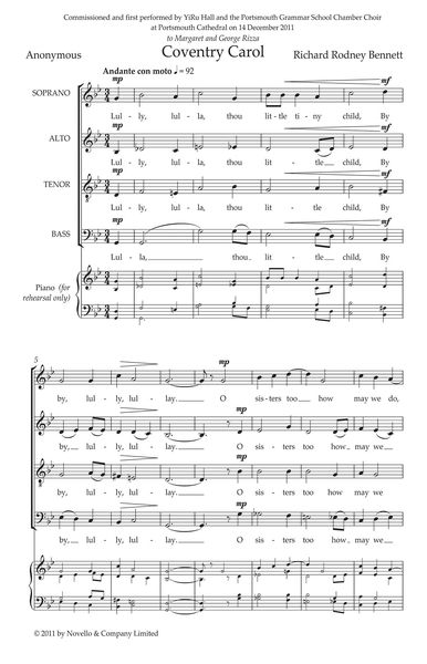 Coventry Carol : For SATB A Cappella.