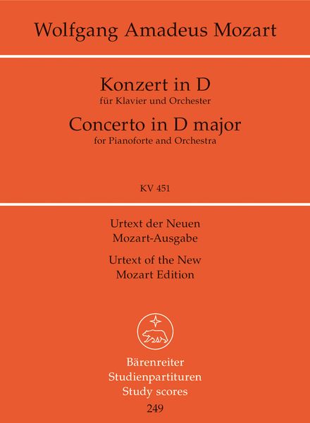 Concerto No. 16 In D Major, K. 451 : For Piano and Orchestra.
