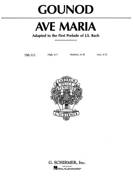 Ave Maria : High Voice In G.