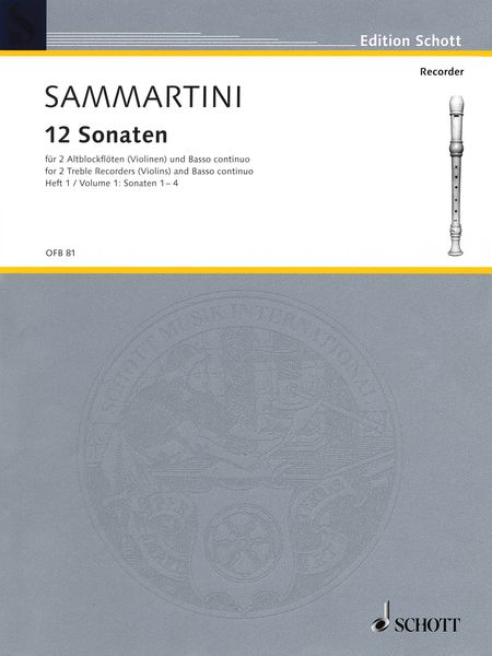 12 Sonatas : For Two Treble Recorders and Continuo, Band 1.