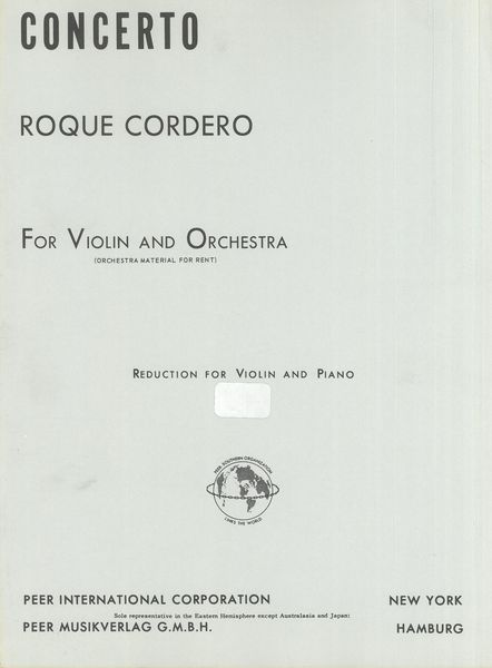 Concerto For Violin : reduction For Violin and Piano.