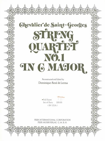 String Quartet No. 1 In G Major / edited by Dominique-Rene De Lerma.