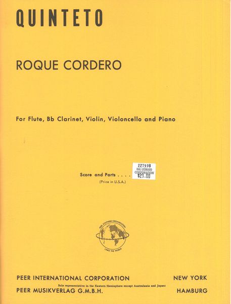 Quinteto : For Flute, Clarinet, Violin, Cello and Piano.