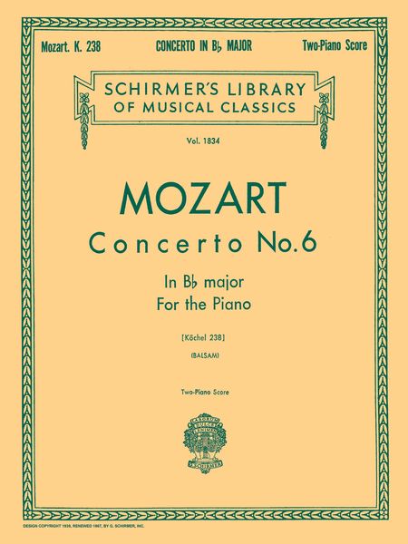 Concerto No. 6 In B Flat Major, K. 238 : For Piano and Orchestra - reduction For 2 Pianos.