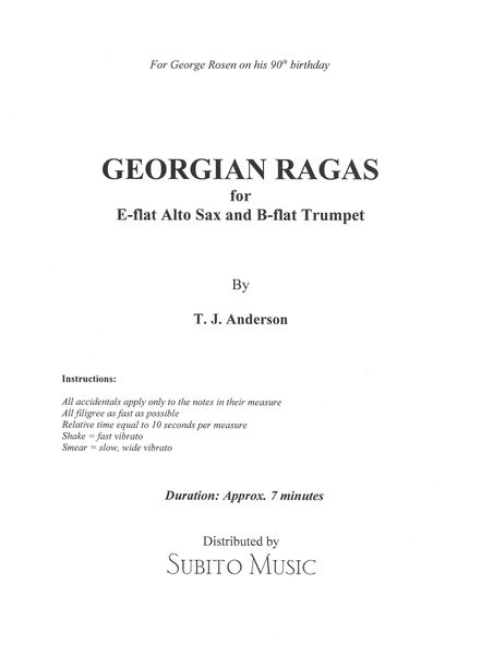 Georgian Ragas : For E Flat Alto Saxophone and B Flat Trumpet (2009).