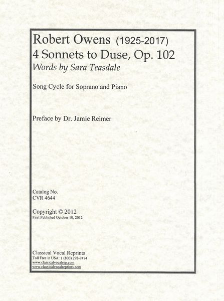 4 Sonnets To Duse, Op. 102 : Song Cycle For Soprano and Piano.