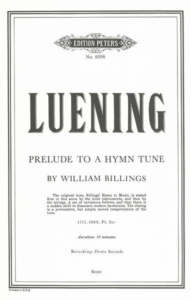 Prelude To A Hymn Tune by William Billings.