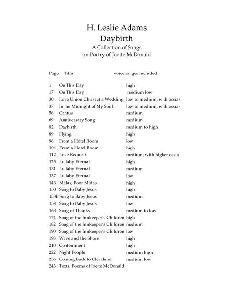 Daybirth - A Collection of Songs To Texts of Joette McDonald : For Voice and Piano (2008).