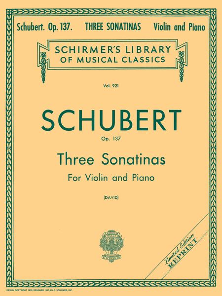 Three Sonatinas, Op. 137 : For Violin and Piano / edited by Ferdinand David.