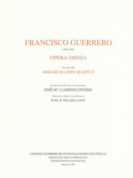 Opera Omnia, Vol. VIII : Missarum Liber Quartus.