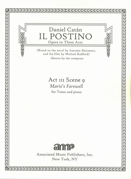 Il Postino, Act III, Scene 9 - Mario's Farewell : For Tenor and Piano.