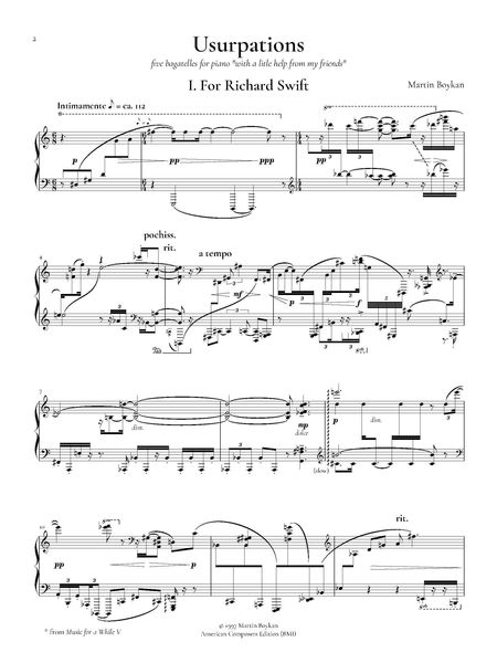 Usurpations : Five Bagatelles For Piano (1997).