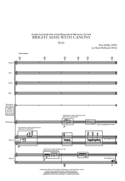 Bright Mass With Canons : For SATB, Two Pianos and Percussion / arranged by Buck Mcdaniel.
