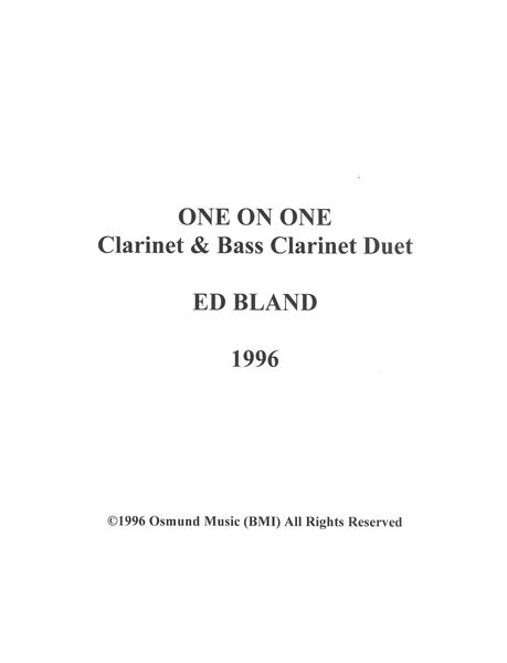 One On One : For Clarinet and Bass Clarinet.