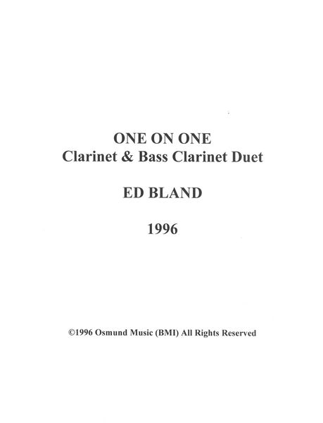 One On One : For Clarinet and Bass Clarinet.