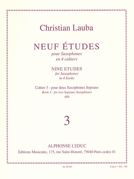 Nine Etudes, Book 3 : For Saxophones.