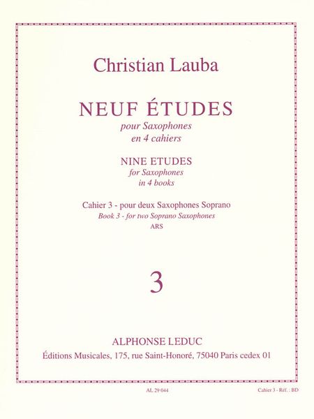 Nine Etudes, Book 3 : For Saxophones.