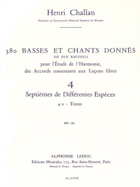 380 Basses Et Chants Donnés, Vol. 4 : Septiemes Diff. Especes - Textes.