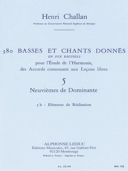 380 Basses Et Chants Donnés, Vol. 5 : Accords De la 9eme Dominante - Realisation.