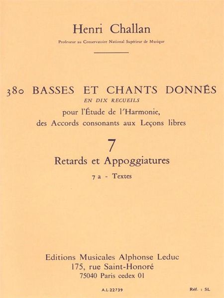 380 Basses Et Chants Donnés, Vol. 7 : Retards Et Appogiatures - Textes.