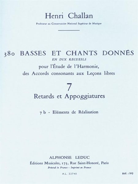 380 Basses Et Chants Donnés, Vol. 7 : Retards Et Appogiatures - Realisation.