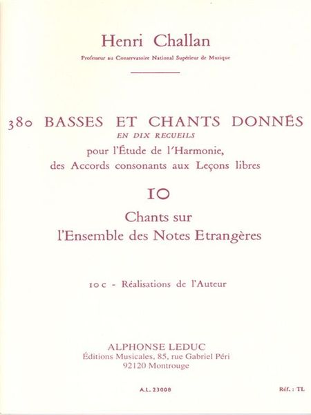 380 Basses Et Chants Donnés, Vol. 10 : Chants Sur Notes Etrangeres - Realisation Aut.