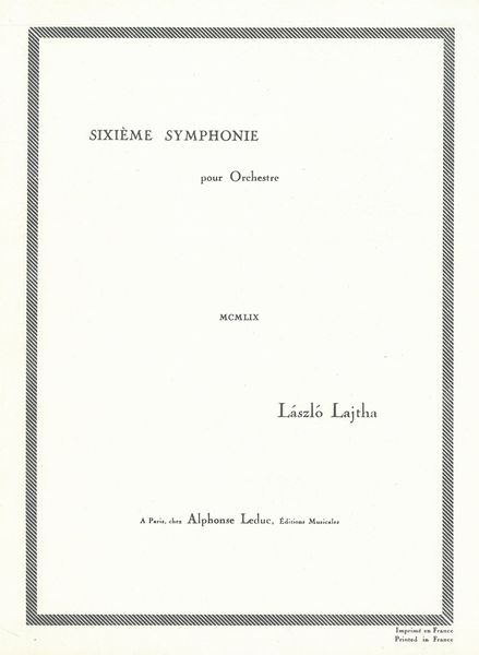 Sixième Symphonie : Pour Orchestre.