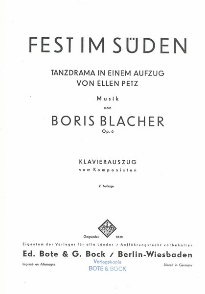 Fest Im Süden, Op. 6 : Tanzdrama In Einem Aufzug (Klavierauszug Vom Komponisten) / von Ellen Petz.