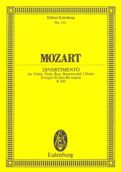 Divertimento, K. 205 In D Major : For Violin, Viola, Bass, Bassoon and 2 Horns.