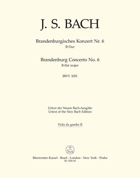 Brandenburg Concerto No. 6 In Bb Major, BWV 1051 [Viola Da Gamba 2 Part].
