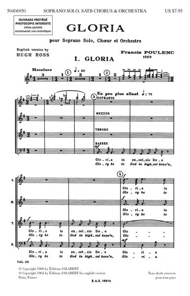 Gloria : For Soprano Solo, Mixed Chorus & Orchestra [L/E].