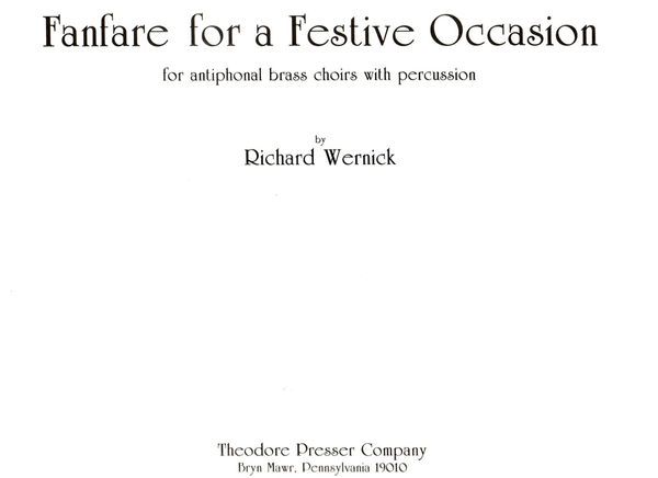 Fanfare For A Festive Occasion : For Antiphonal Brass Choirs With Percussion.