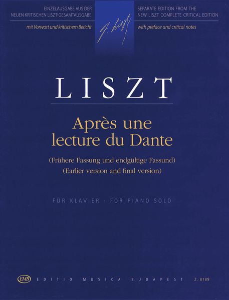 Après Une Lecture Du Dante : For Piano Solo / Ed. Imre Sulyok, Imre Mezö & Adrienne Kaczmarczyk.