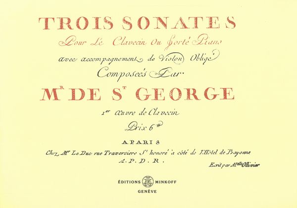 Trois Sonates Pour le Clavecin Ou Forte Piano Avec Accompagnement De Violon Obligé.