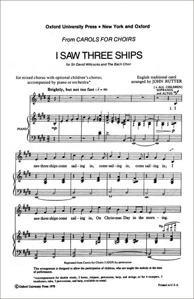 I Saw Three Ships : For SATB and Piano Or Orchesta Or Brass Ensemble.