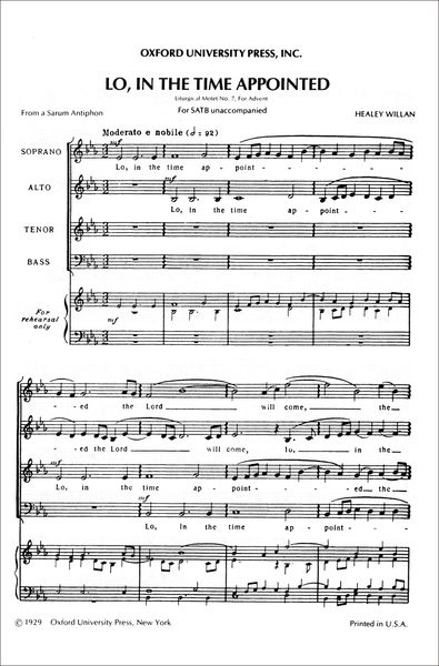 Lo, In The Time Appointed : For SATB A Cappella.
