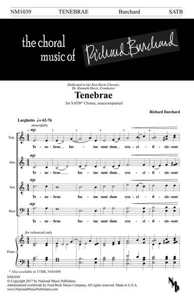 Tenebrae : For SATB A Cappella.