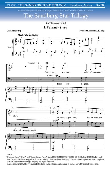 Sandburg Star Trilogy : For SATB and Piano.