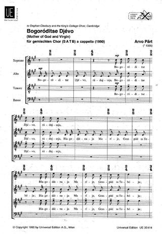 Bogoroditse Djevo : For Mixed Choir A Cappella (1990).
