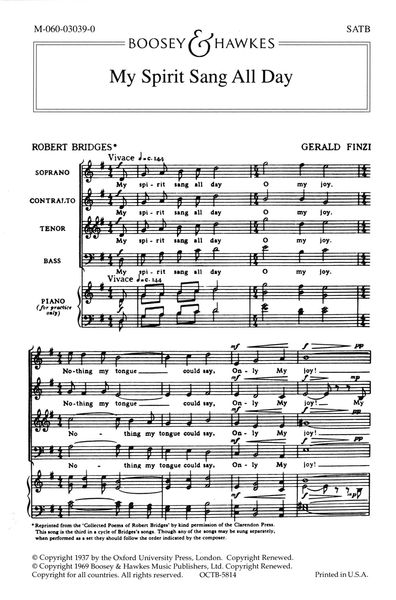 My Spirit Sang All Day: No. 3 From Seven Poems of Robert Bridges : For SATB A Cappella.