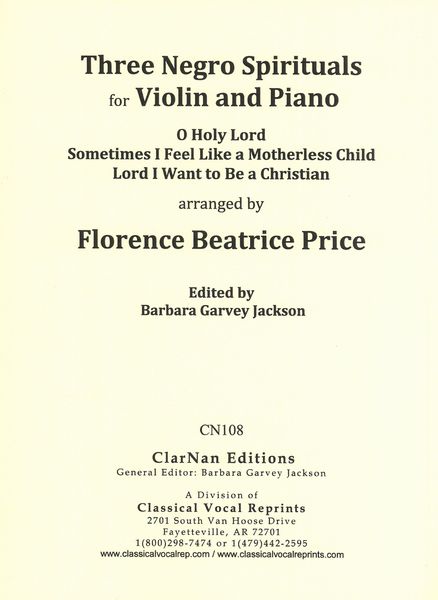 Three Negro Spirituals : For Violin and Piano / edited by Barbara Garvey Jackson.