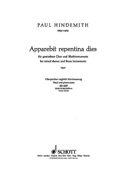 Apparebit Repentina Dies (1947) : Cantata For Mixed Choir With Brass.