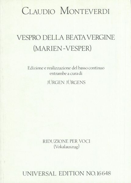 Vespro Della Beata Vergine (Marien-Vesper) / edited by Jürgen Jürgens.