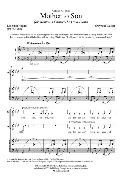 Mother To Son : For Women's Chorus (SA) and Piano (2007).