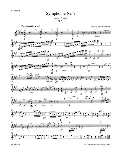Symphony No. 7 In A Major, Op. 92 : Violin 1 Part.