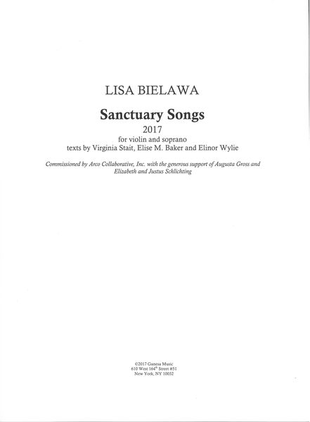 Sanctuary Songs : For Violin and Soprano (2017).