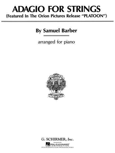 Adagio For Strings, Op. 11 : For Piano Solo / arranged by Lawrence Rosen.