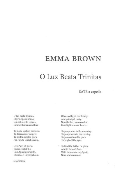 O Lux Beata Trinitatis : For SATB A Cappella.